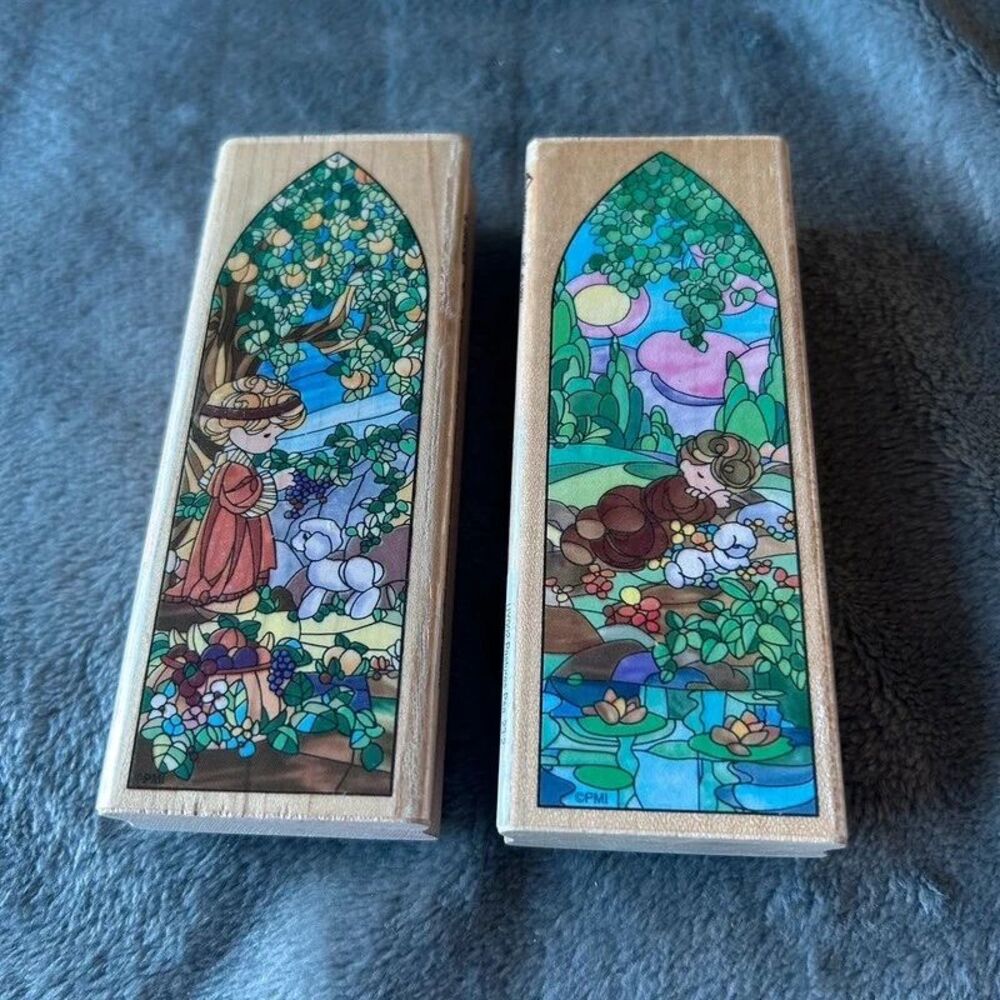 Precious Moments Stained Glass Window Chapel Etchling Rubber Stamp x 2 # 105